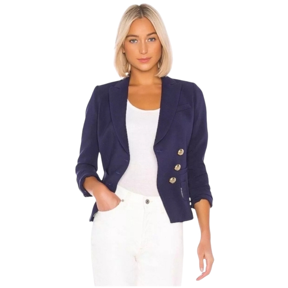 WHBM Blazer Womens Size 10 Navy Nautical Beach Work Casual Stretch‎ Coastal Blue